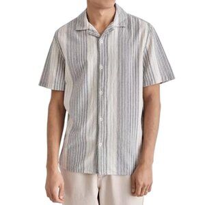 Wax London Didcot Camp Shirt XL Striped Cotton Crinkle Short Sleeve Button Up